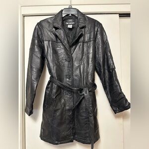 LeWorld Fine Leather Textured Patchwork Belted Trench Coat Sz. S